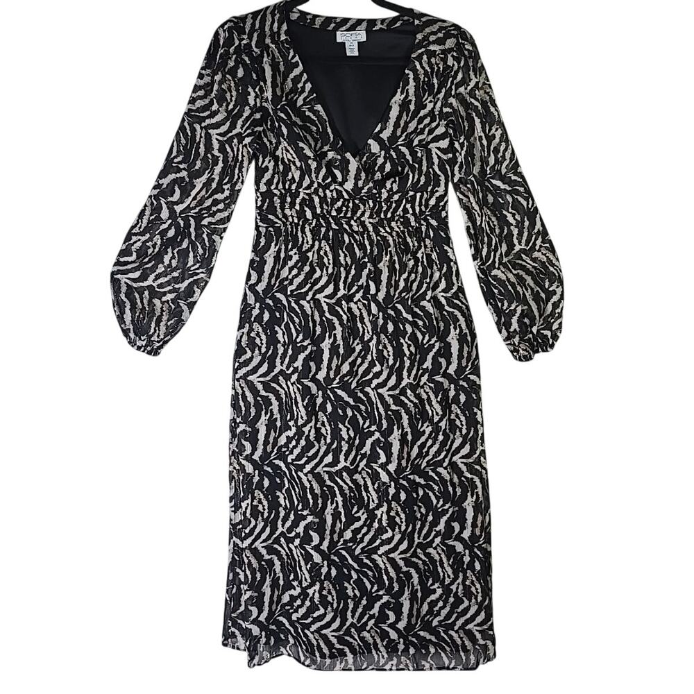 Sofia Vergara Animal Print Midi Empire Dress Womens XS Holiday Office Statement